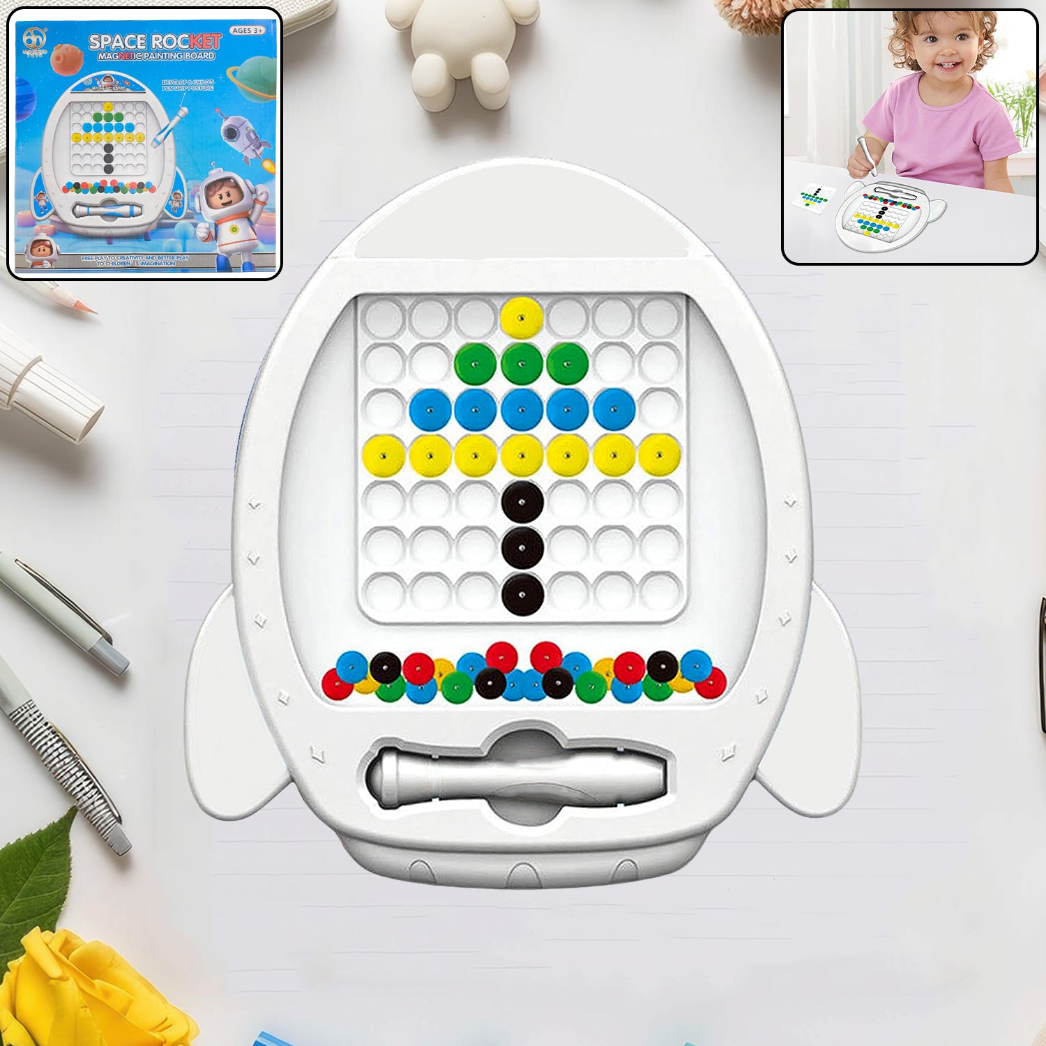 0_302600aa-af0c-4f24-8644-75cadf6d4205 Space Rocket Magnetic Painting Board for Kids - Image 1