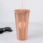 Studded Cup Tumbler Straw Lid - Plastic Double Walled Cold Cup for iced Coffee