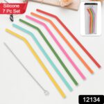 Reusable Silicone Straws Flexible Drinking Straws with Cleaning Brush (7 pc) - Image 2