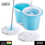 Plastic Spinner Bucket Mop 360 Degree Self Spin Wringing with 2 Absorbers for Home and Office Floor Cleaning Mops Set - Image 2