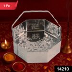 Traditional Stainless Steel Octagon Pooja Basket 1 Pc with Handle - Image 2
