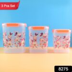 Square 3 Pcs Floral Printed Airtight Storage Container Set – Approx 2.8 Ltr, 4.5 Ltr, 6.9 Ltr (3 Pcs Set) - Image 2