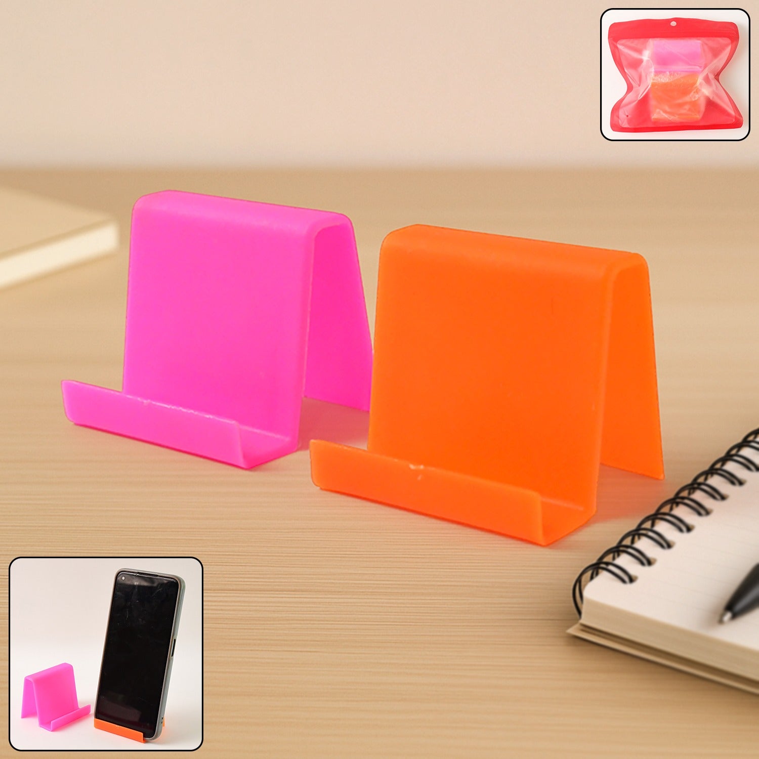 30114232-6998 Durable Plastic Mobile Phone Stand with Angled Support (2 Pc / Mix Color) - Image 1