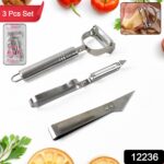 3 In 1 Stainless Steel Vegetable and Fruit Peeler Set (3 Pcs Set) - Image 2