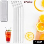 Reusable Glass Straws Clear Glass Drinking Straw 5Pc - Image 2