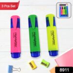 Highlighter Pen, Assorted Colours Water Based Broad Tip Writing Marker (3 Pcs Set) - Image 2