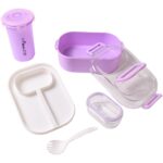 Plastic Lunch Box With Small Box, Bottle & Sponn for Kids Lunch Box (4 Pc Set) - Image 5