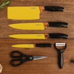 6 Pcs Professional Kitchen Knife Set with Chef Knives, Cleaver, Peeler & Scissors - Image 4