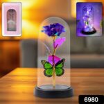 LED Preserved Rose with Colorful Butterfly in Plastic Dome (1 Pc & Mix Color) - Image 2
