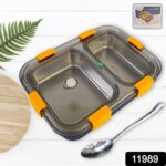Stainless Steel Lunch Box 2 Section Lunch Box With Spoon - Image 2