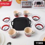 Healthy Choice Set Of 4pc Ceramic Cup And 4pc Glass Bowl With Plastic Plate (9 Pcs Set) - Image 2