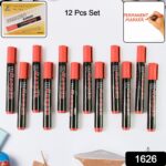 Premium Permanent Red Marker Pen Set (12 Pcs Set) - Image 2