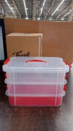 3-Layer Multi-Purpose Transparent Plastic Storage Carry Box with Handle - Image 8