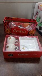 Cerntric Ceramic Tea Cup With Plastic Square Shape Serving Platter Milk Cup 3pc Set - Image 7