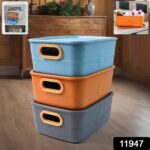 3-Piece Plastic Multipurpose Storage Basket Bin Set with Handle (3 Pcs Set) - Image 2
