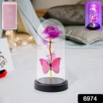 LED Decorative Rose with Butterfly in Transparent Plastic Dome (1 Pc / Battery Not Included) - Image 2