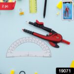 2 Pc Geometry Set – Built-in Pencil Grip + Transparent Plastic Protractor – School Geometry Tools Kit - Image 2