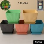 Trendy Square Plastic Flower Pots Set of 5 - Image 2