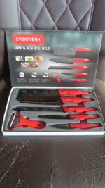 Kitchen Knife Set with Marble-Coated Blades & Red Handles (6 Pc) - Image 9