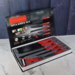 Kitchen Knife Set with Marble-Coated Blades & Red Handles (6 Pc) - Image 4