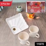 Cerntric Ceramic Tea Cup With Plastic Square Shape Serving Platter Milk Cup 3pc Set - Image 2