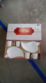 Unibic Ceramic Tea Cups With Plastic Leaf Shape tray / Platter (6 Pcs Set) - Image 9