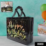 Birthday Gift Bag with Gold Shiny Stars, Reusable Party Gift Bags (1 Pc) - Image 2